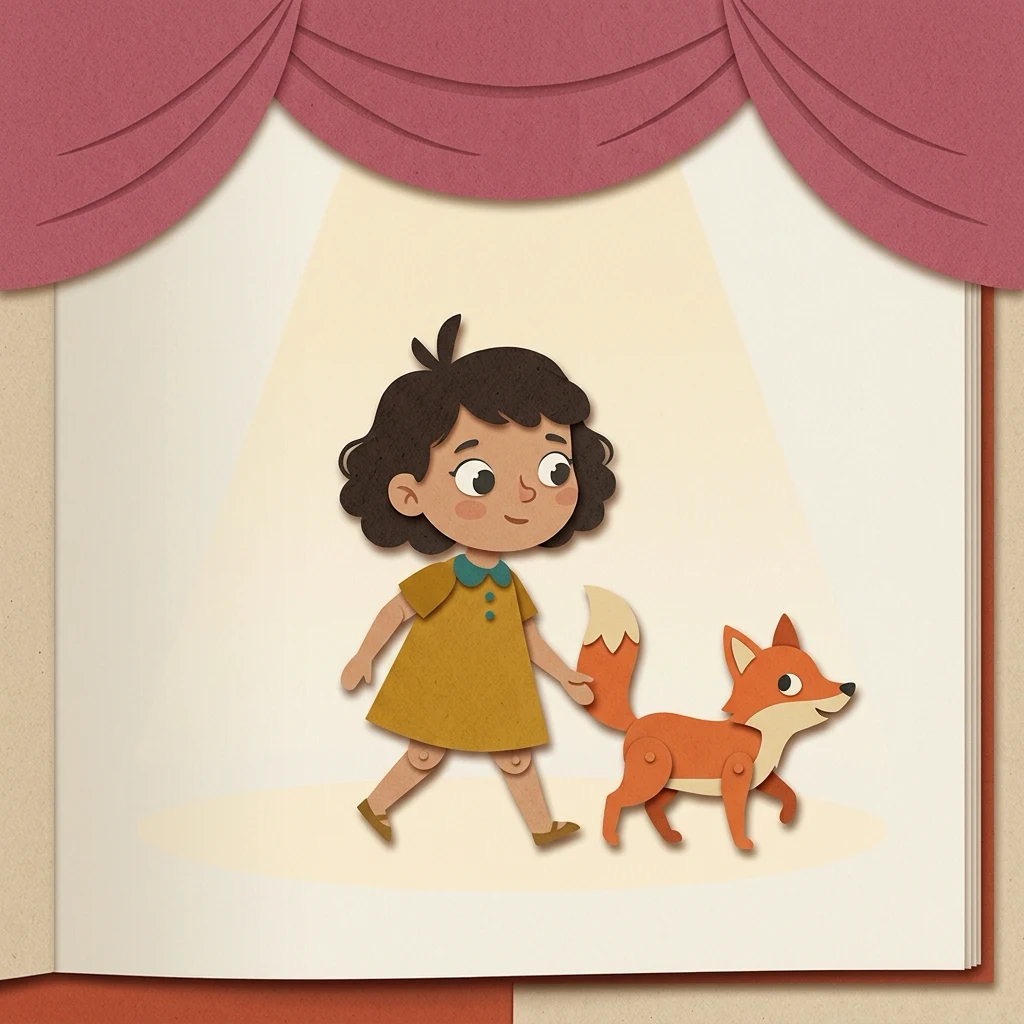 A page coming to life: the written line resolves into a finished illustration of the same recurring character, in the chosen style.